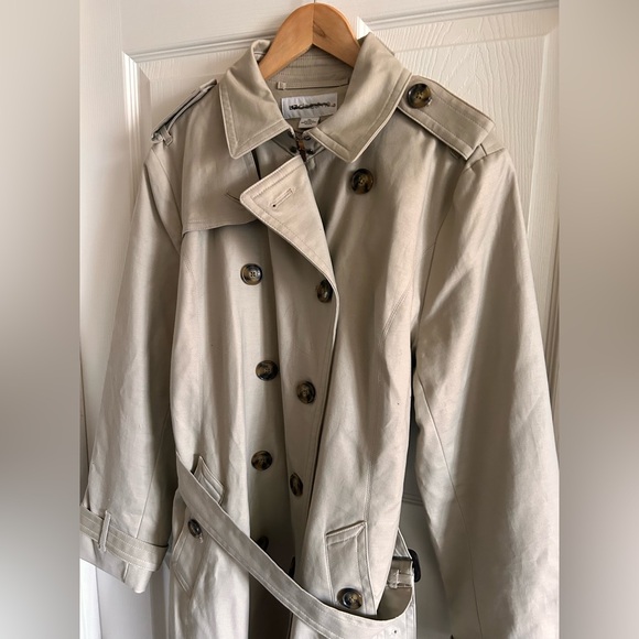 Liz Claiborne Womens Double Breasted Khaki Belted Classic Trench Coat Size XL - Picture 4 of 16